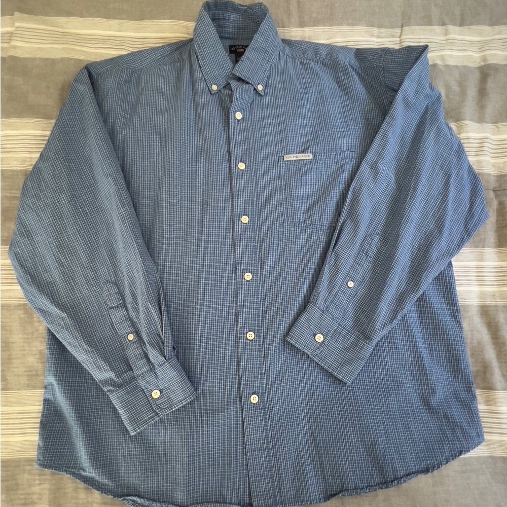 Men’s US Polo Assn Blue Plaid Button Down Long Sleeved 100% Cotton Shirt Large